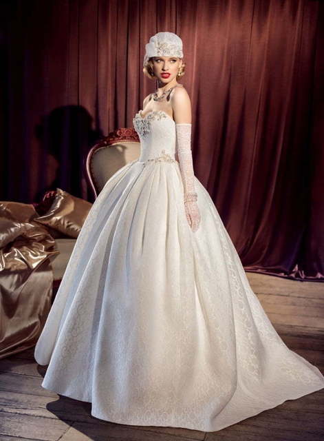 Свадебное платье Жассента. Силуэт Пышное, А-силуэт. Цвет Айвори / Капучино, Белый / Молочный. Вид 2