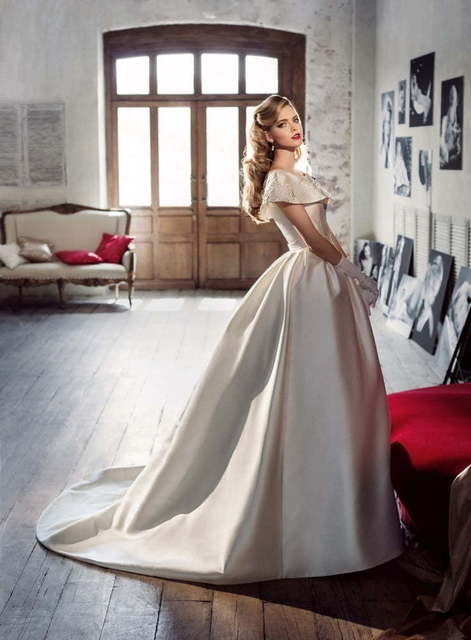 Свадебное платье Фредерика. Силуэт А-силуэт. Цвет Айвори / Капучино. Вид 2