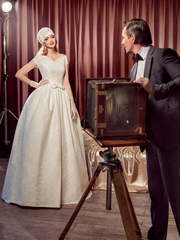 Свадебное платье Вирсавия. Силуэт Пышное, А-силуэт. Цвет Айвори / Капучино. Вид 1