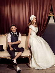 Свадебное платье Эдмонда. Силуэт А-силуэт. Цвет Айвори / Капучино. Вид 1