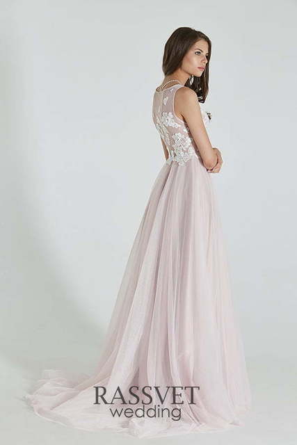 Свадебное платье Рамира. Силуэт А-силуэт, Прямое. Цвет оттенки Розового. Вид 2