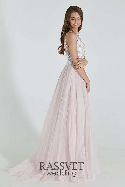 Свадебное платье Рамира. Силуэт А-силуэт, Прямое. Цвет оттенки Розового. Вид 3