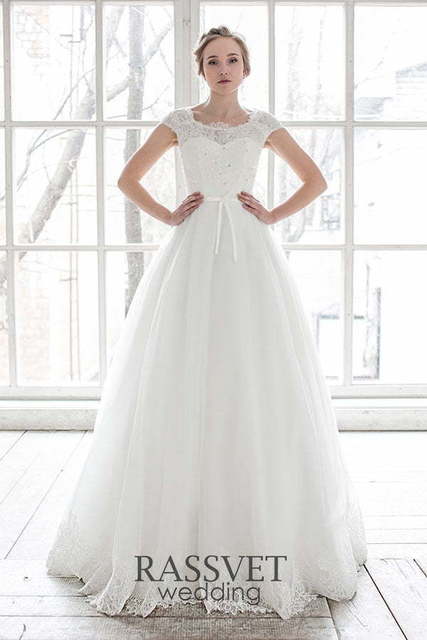 Свадебное платье Марселина. Силуэт А-силуэт. Цвет Белый / Молочный. Вид 1