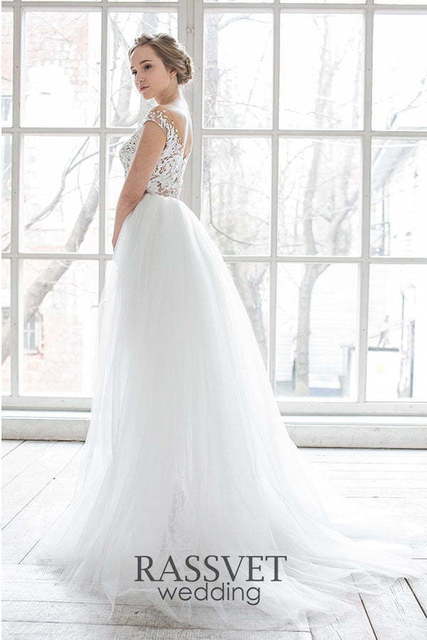 Свадебное платье Дионисия. Силуэт А-силуэт, Прямое. Цвет Айвори / Капучино, Белый / Молочный. Вид 2