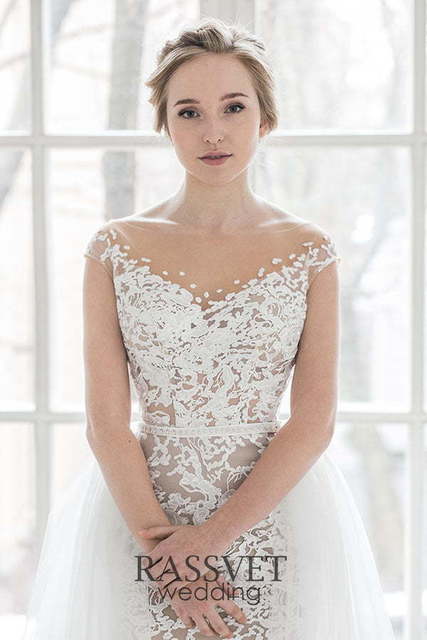 Свадебное платье Дионисия. Силуэт А-силуэт, Прямое. Цвет Айвори / Капучино, Белый / Молочный. Вид 3