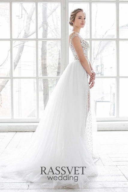 Свадебное платье Дионисия. Силуэт А-силуэт, Прямое. Цвет Айвори / Капучино, Белый / Молочный. Вид 5