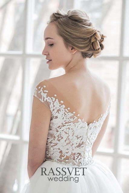 Свадебное платье Дионисия. Силуэт А-силуэт, Прямое. Цвет Айвори / Капучино, Белый / Молочный. Вид 6