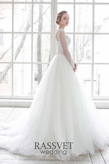 Свадебное платье Роберта. Силуэт А-силуэт. Цвет Белый / Молочный. Вид 5