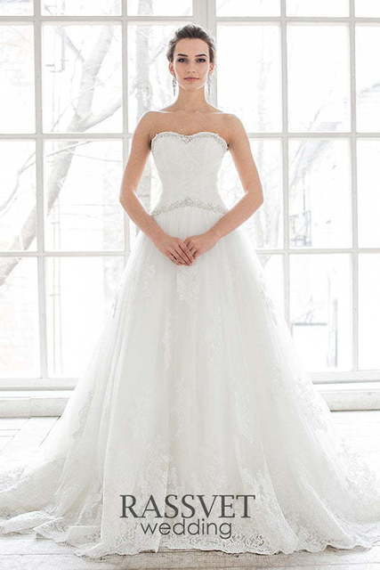 Свадебное платье Альбертина 2. Силуэт А-силуэт. Цвет Белый / Молочный. Вид 1