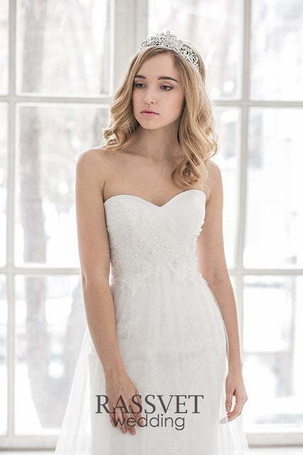 Свадебное платье Сью. Силуэт Рыбка, А-силуэт. Цвет Белый / Молочный. Вид 3