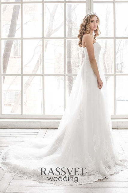 Свадебное платье Сью. Силуэт Рыбка, А-силуэт. Цвет Белый / Молочный. Вид 7