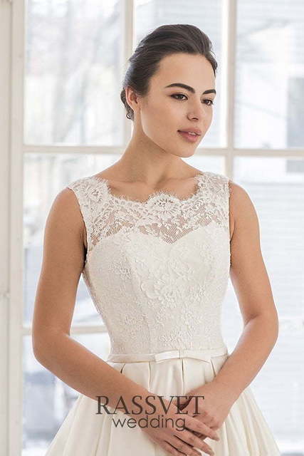 Свадебное платье Клер. Силуэт А-силуэт. Цвет Айвори / Капучино, Белый / Молочный. Вид 3