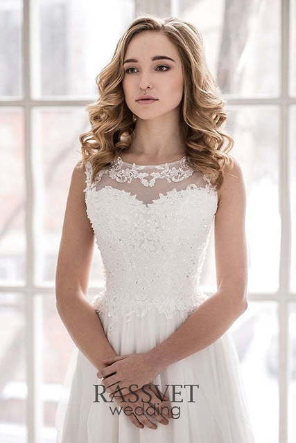 Свадебное платье Ивона. Силуэт А-силуэт, Прямое. Цвет Белый / Молочный. Вид 3