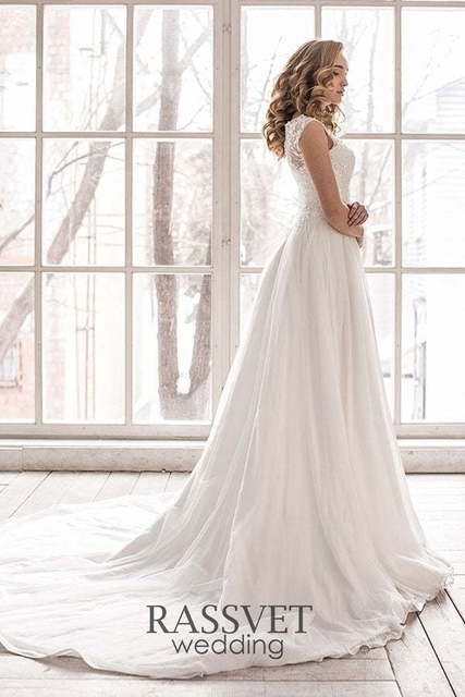 Свадебное платье Ивона. Силуэт А-силуэт, Прямое. Цвет Белый / Молочный. Вид 5