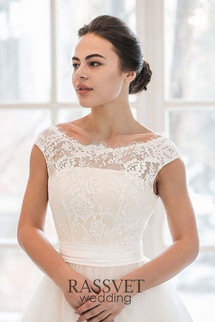 Свадебное платье Сабрина. Силуэт А-силуэт. Цвет Айвори / Капучино, Белый / Молочный, Персик / Оранжевый. Вид 3