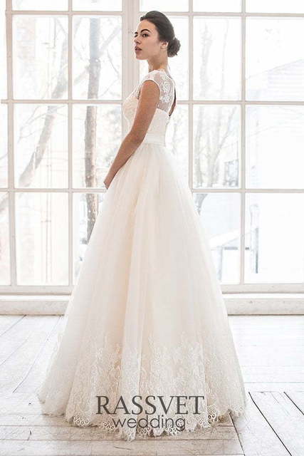 Свадебное платье Сабрина. Силуэт А-силуэт. Цвет Айвори / Капучино, Белый / Молочный, Персик / Оранжевый. Вид 5