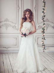 Свадебное платье Элионора. Силуэт А-силуэт. Цвет Белый / Молочный. Вид 1