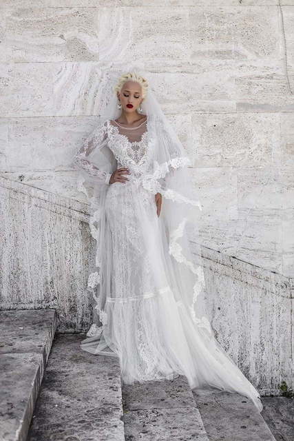 Свадебное платье Heady Salvia. Силуэт Рыбка, А-силуэт. Цвет Белый / Молочный. Вид 3