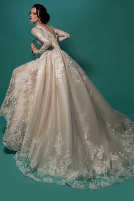 Свадебное платье Alda 2. Силуэт А-силуэт, Прямое. Цвет Айвори / Капучино. Вид 3