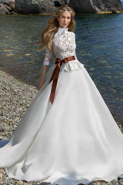 Свадебное платье Юлали 2. Силуэт А-силуэт. Цвет Белый / Молочный. Вид 1