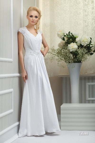 Свадебное платье Tifani. Силуэт Прямое. Цвет Белый / Молочный. Вид 1