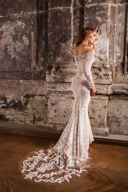 Свадебное платье Элиза. Силуэт Рыбка. Цвет Айвори / Капучино. Вид 2