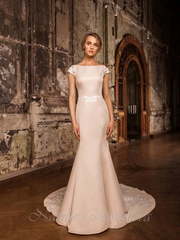 Свадебное платье Брауни. Силуэт Рыбка. Цвет Айвори / Капучино, Персик / Оранжевый. Вид 1