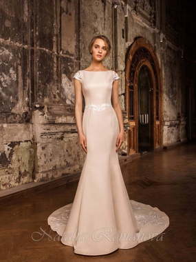 Свадебное платье Брауни. Силуэт Рыбка. Цвет Айвори / Капучино, Персик / Оранжевый. Вид 1