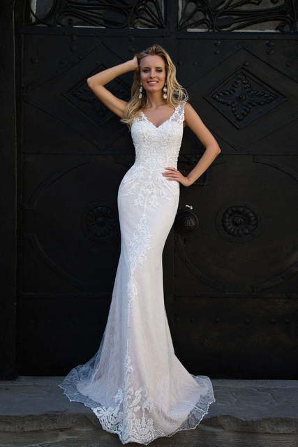 Свадебное платье Evita. Силуэт Рыбка, Пышное. Цвет Белый / Молочный, оттенки Розового. Вид 4