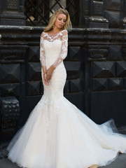 Свадебное платье Diana. Силуэт Рыбка. Цвет Белый / Молочный, Персик / Оранжевый. Вид 1