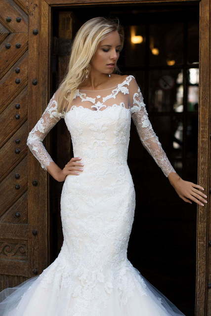 Свадебное платье Diana. Силуэт Рыбка. Цвет Белый / Молочный, Персик / Оранжевый. Вид 3