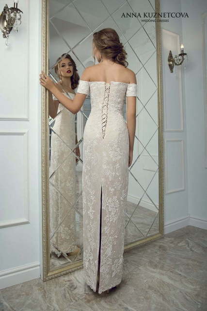 Свадебное платье Кармела. Силуэт Прямое. Цвет Айвори / Капучино, Белый / Молочный. Вид 3