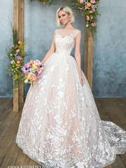 Свадебное платье Аморет. Силуэт Пышное. Цвет Белый / Молочный, Персик / Оранжевый, оттенки Розового. Вид 1