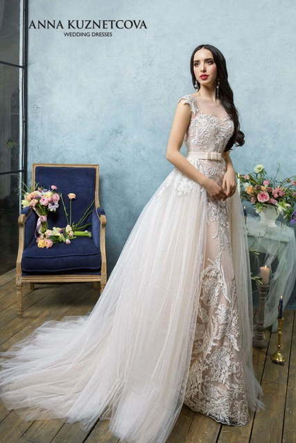 Свадебное платье Шанталь. Силуэт Пышное, Прямое. Цвет Айвори / Капучино, Белый / Молочный, Персик / Оранжевый. Вид 3