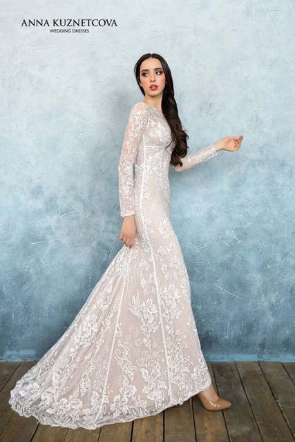 Свадебное платье Орианн. Силуэт Рыбка. Цвет Айвори / Капучино, Белый / Молочный, оттенки Розового. Вид 3