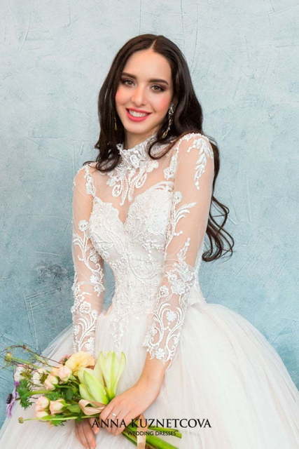 Свадебное платье Зефирайн. Силуэт Пышное. Цвет Белый / Молочный, Персик / Оранжевый, оттенки Розового. Вид 4