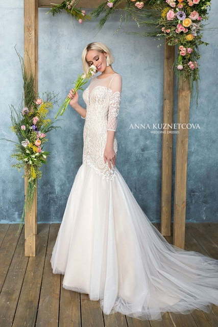 Свадебное платье Сириль. Силуэт Рыбка. Цвет Айвори / Капучино, Белый / Молочный, Персик / Оранжевый. Вид 4