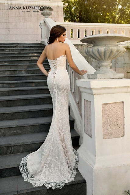 Свадебное платье Августина. Силуэт Рыбка. Цвет Айвори / Капучино, Белый / Молочный. Вид 3