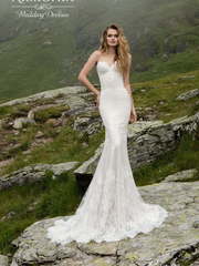 Свадебное платье Румба. Силуэт Прямое, Рыбка. Цвет Белый / Молочный, Айвори / Капучино, оттенки Розового. Вид 1