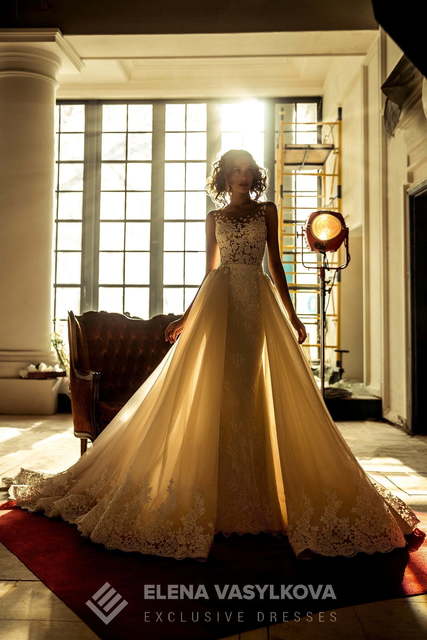 Свадебное платье Preslie. Силуэт Рыбка. Цвет Айвори / Капучино, Белый / Молочный, Персик / Оранжевый. Вид 3