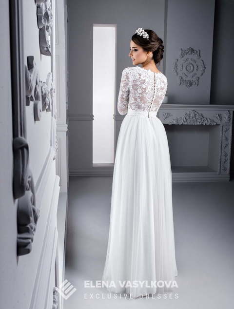 Свадебное платье 029. Силуэт Прямое. Цвет Белый / Молочный. Вид 2