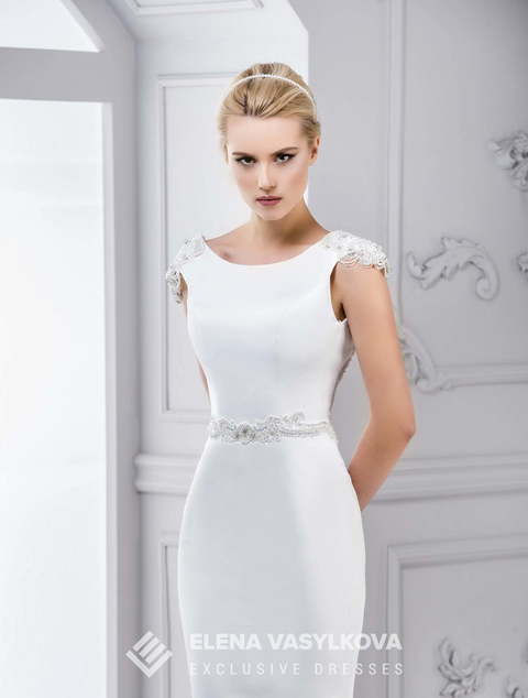 Свадебное платье 048. Силуэт Рыбка, Прямое. Цвет Белый / Молочный. Вид 3