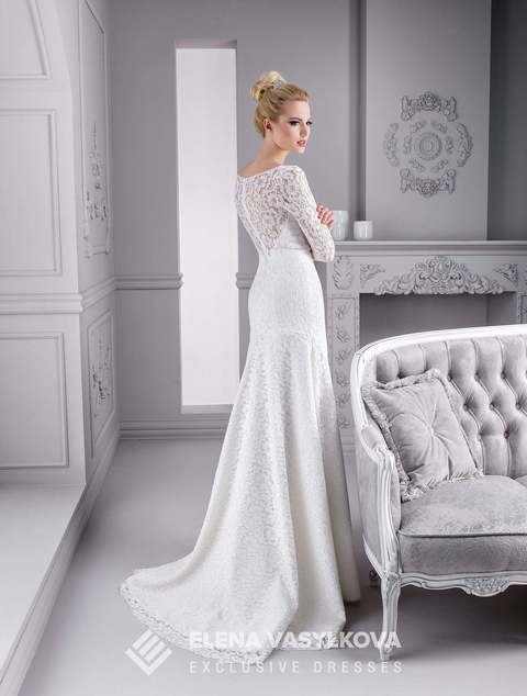 Свадебное платье 043. Силуэт Прямое. Цвет Белый / Молочный. Вид 2