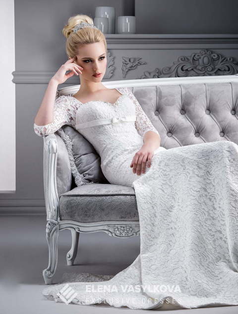 Свадебное платье 043. Силуэт Прямое. Цвет Белый / Молочный. Вид 3