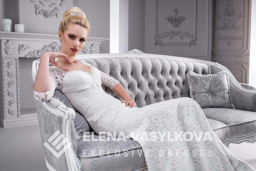 Свадебное платье 043. Силуэт Прямое. Цвет Белый / Молочный. Вид 4