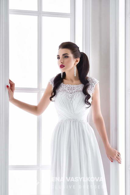 Свадебное платье 143. Силуэт Греческий, Прямое. Цвет Белый / Молочный. Вид 3