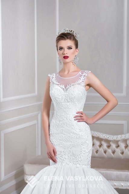 Свадебное платье 124. Силуэт Рыбка. Цвет Белый / Молочный. Вид 3