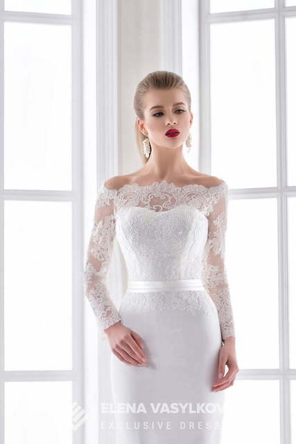 Свадебное платье 112. Силуэт Рыбка, Прямое. Цвет Белый / Молочный. Вид 3