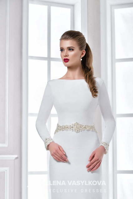 Свадебное платье 148. Силуэт Прямое. Цвет Белый / Молочный. Вид 3