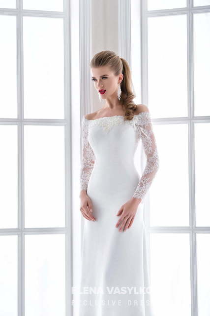 Свадебное платье 156. Силуэт Прямое. Цвет Белый / Молочный. Вид 3